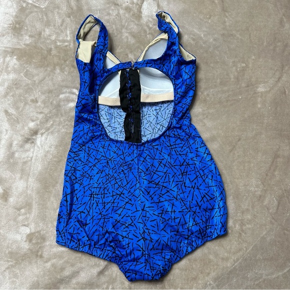 Maxine of Hollywood Vintage One Piece Button Front Blue Black Swimsuit Size 12 - Picture 3 of 10